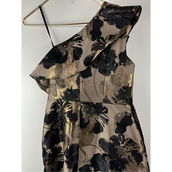 Adrianna Papell Women's Floral One Shoulder Jacquard Maxi Dress Gold Black 14 - Picture 4 of 6